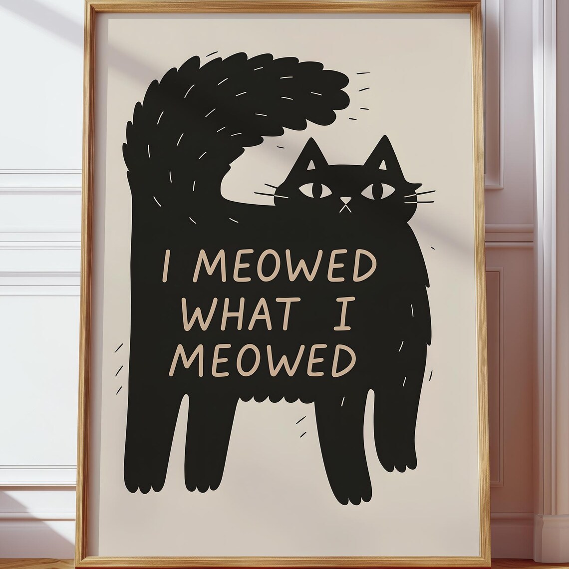 Funny Black Cat Minimalist Decor Art Print