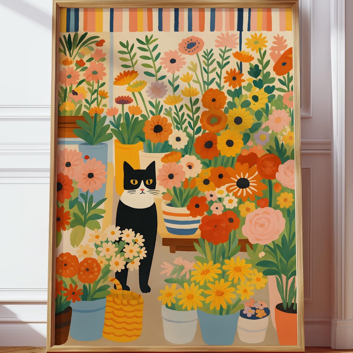 Cat in Flower Market Botanical Wall Art Print