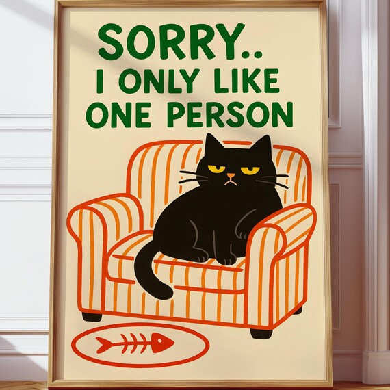 Sorry I Only Like One Person Grumpy Black Cat Chair Funny Poster