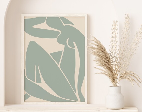 Matisse Inspired Sage Green Abstract Figure Minimalist Wall Art