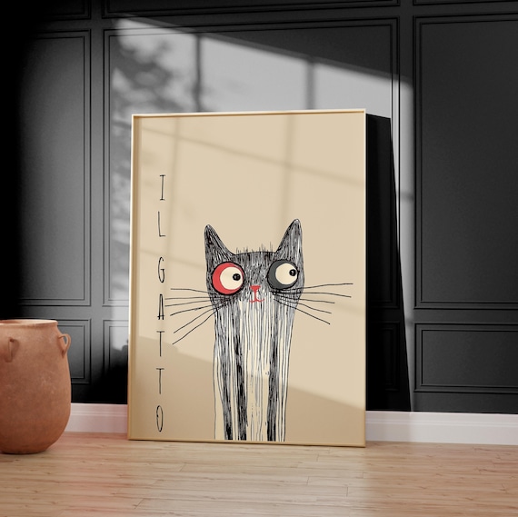 Quirky Cat Poster Funny Kitten Illustration