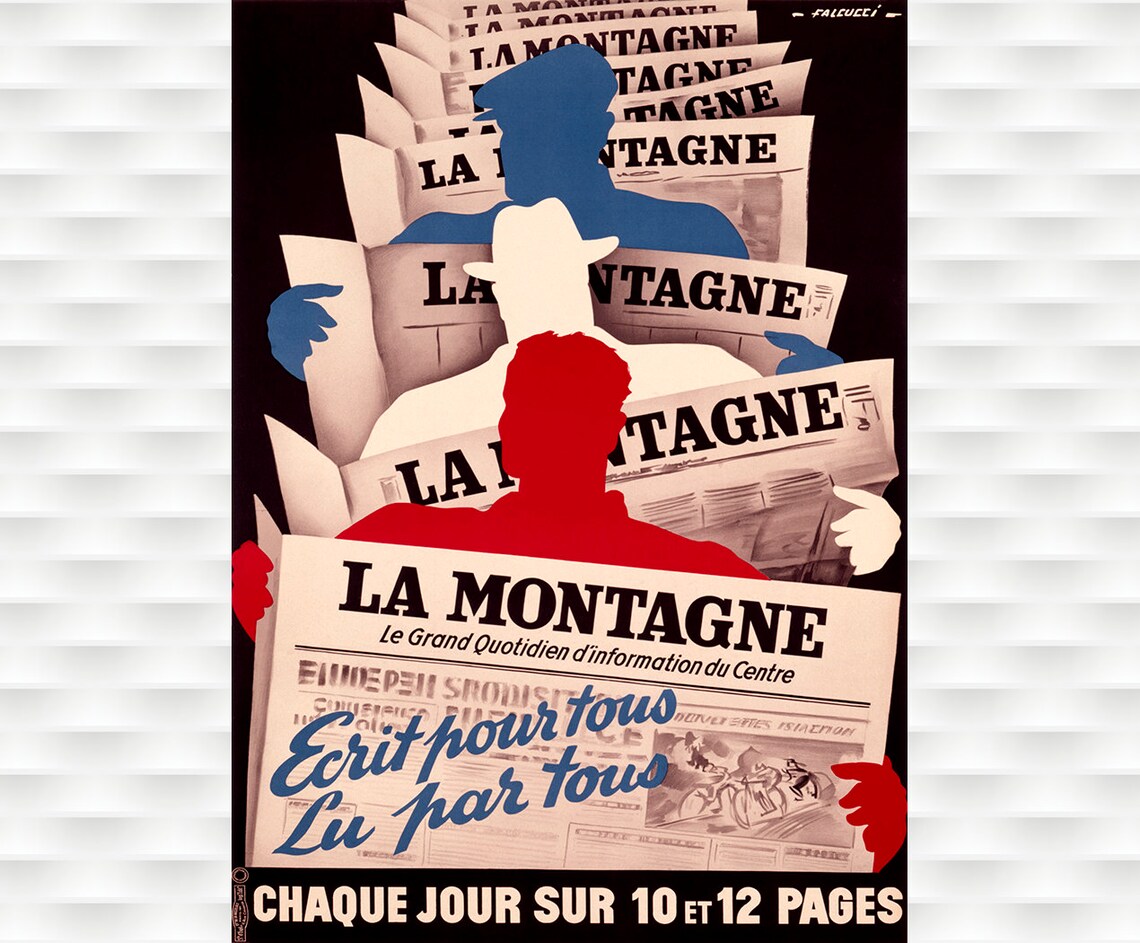 La Montagne French Daily Newspaper Stack Bold Vintage Poster