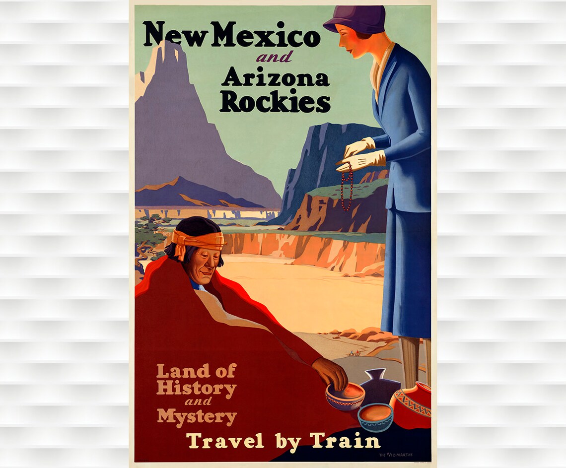 New Mexico Arizona Rockies Land of History Train Travel Poster