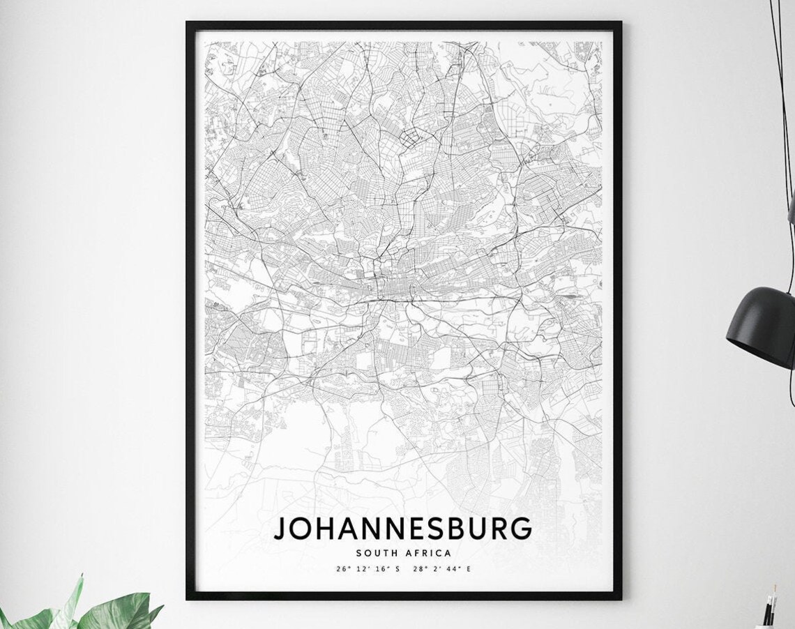 Johannesburg Map Print, South Africa Modern Poster