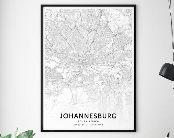 Johannesburg Map Print, South Africa Modern Poster