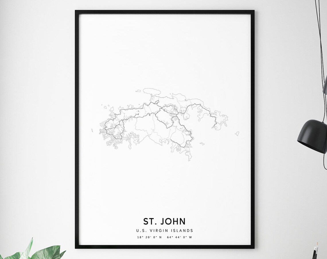 Saint John Map Print, US Virgin Islands Travel Poster