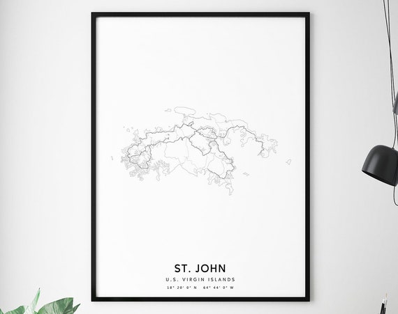 Saint John Map Print, US Virgin Islands Travel Poster