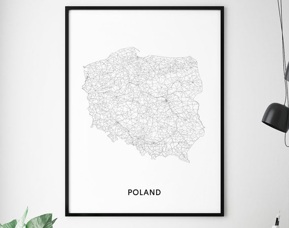 Poland Map Print Art Poster Country Prints Black White Modern Wall Home Office Decor