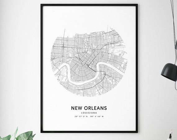 New Orleans Map Print Louisiana Art Poster City Street Road Modern Minimalist Office Decor Wall