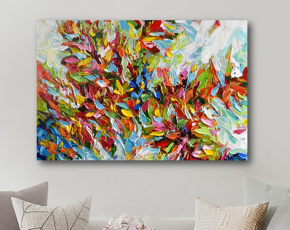 Abstract Autumn Leaves Red Orange Yellow Palette Knife Art Print