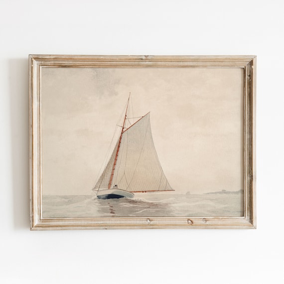 Sailboat Vintage Watercolor Coastal Art Print