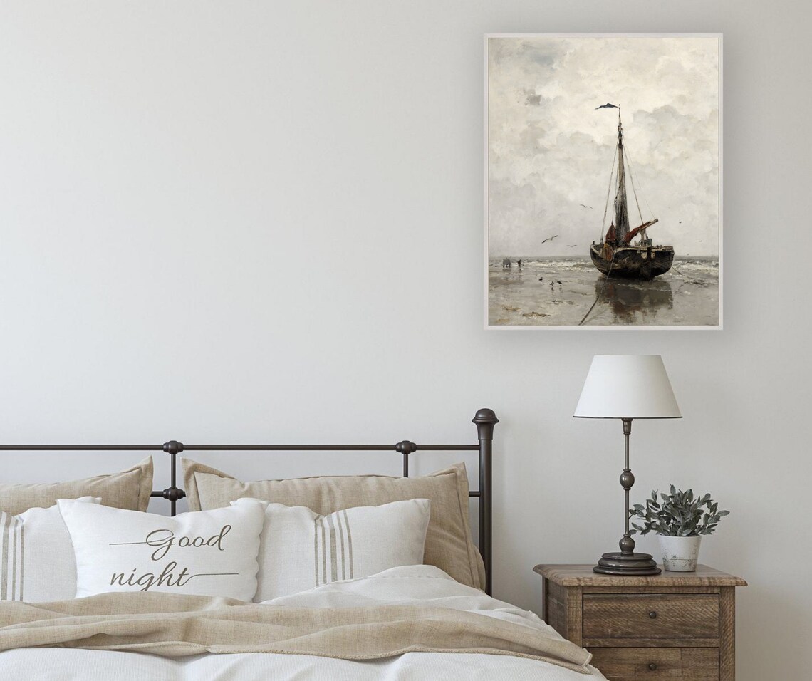 Beached Fishing Boat Vintage Nautical Ocean Art - Image 3