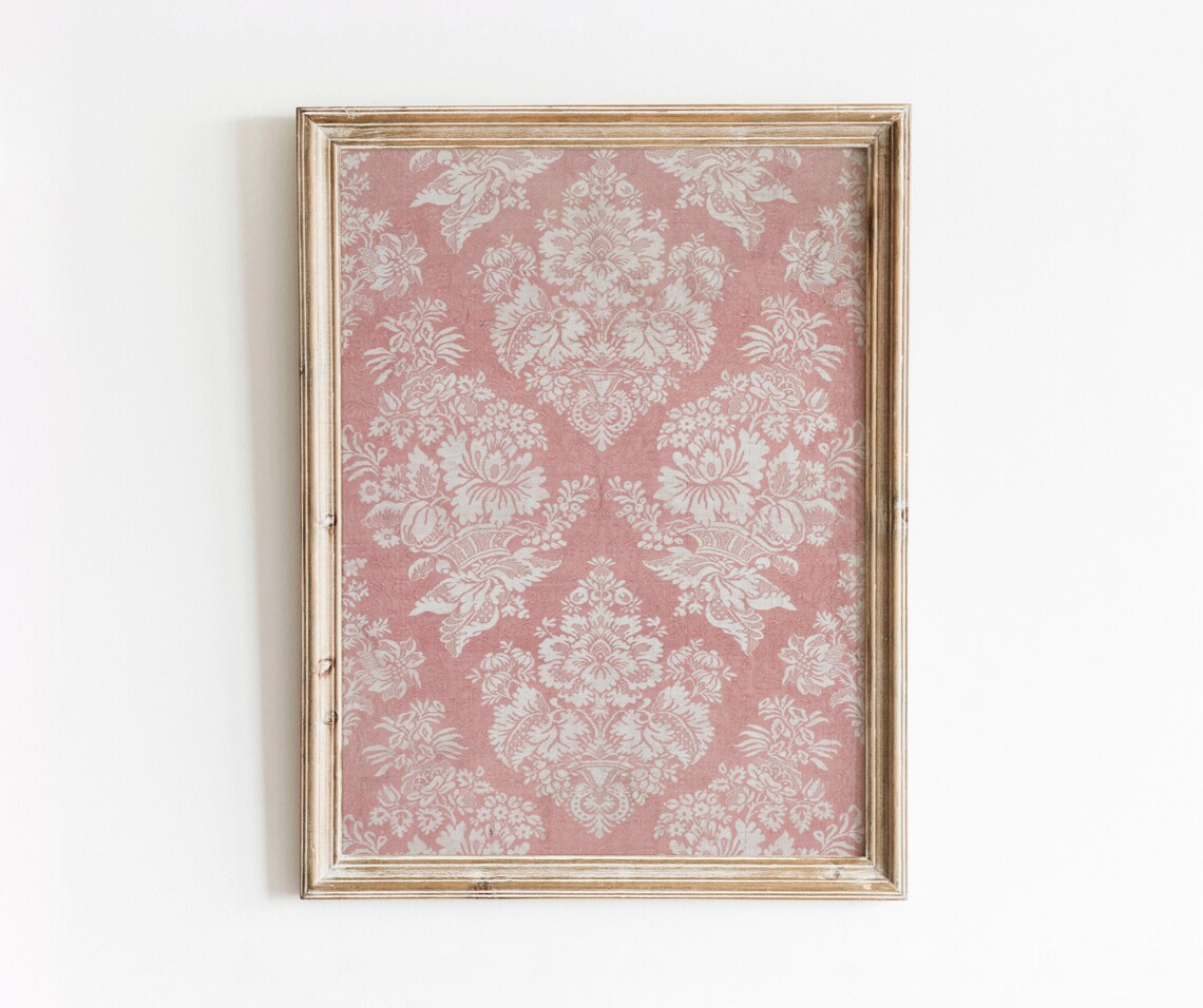 Pink Damask Vintage Silk Textile Art Print