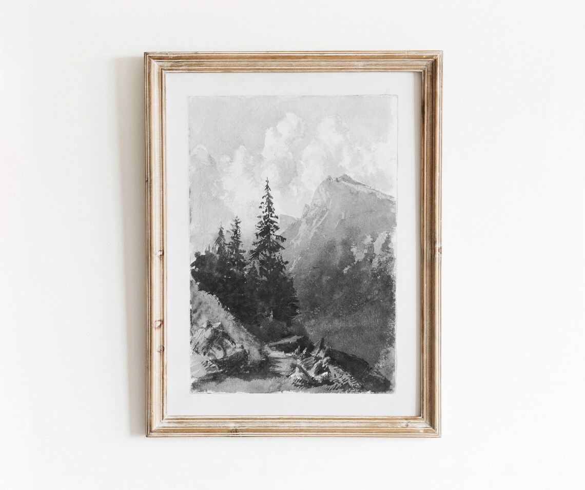Mountain View Vintage Black And White Landscape Poster