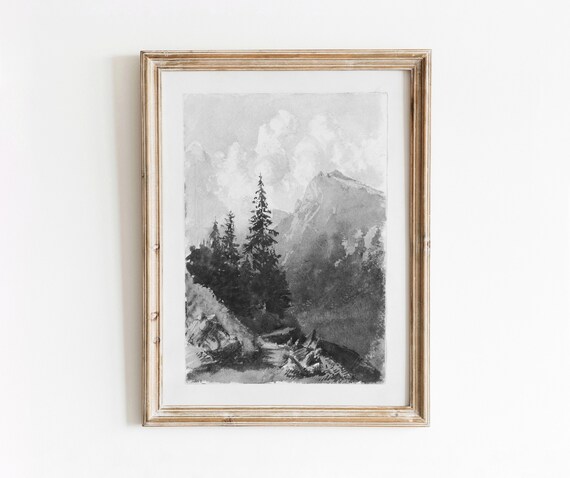 Mountain View Vintage Black And White Landscape Poster