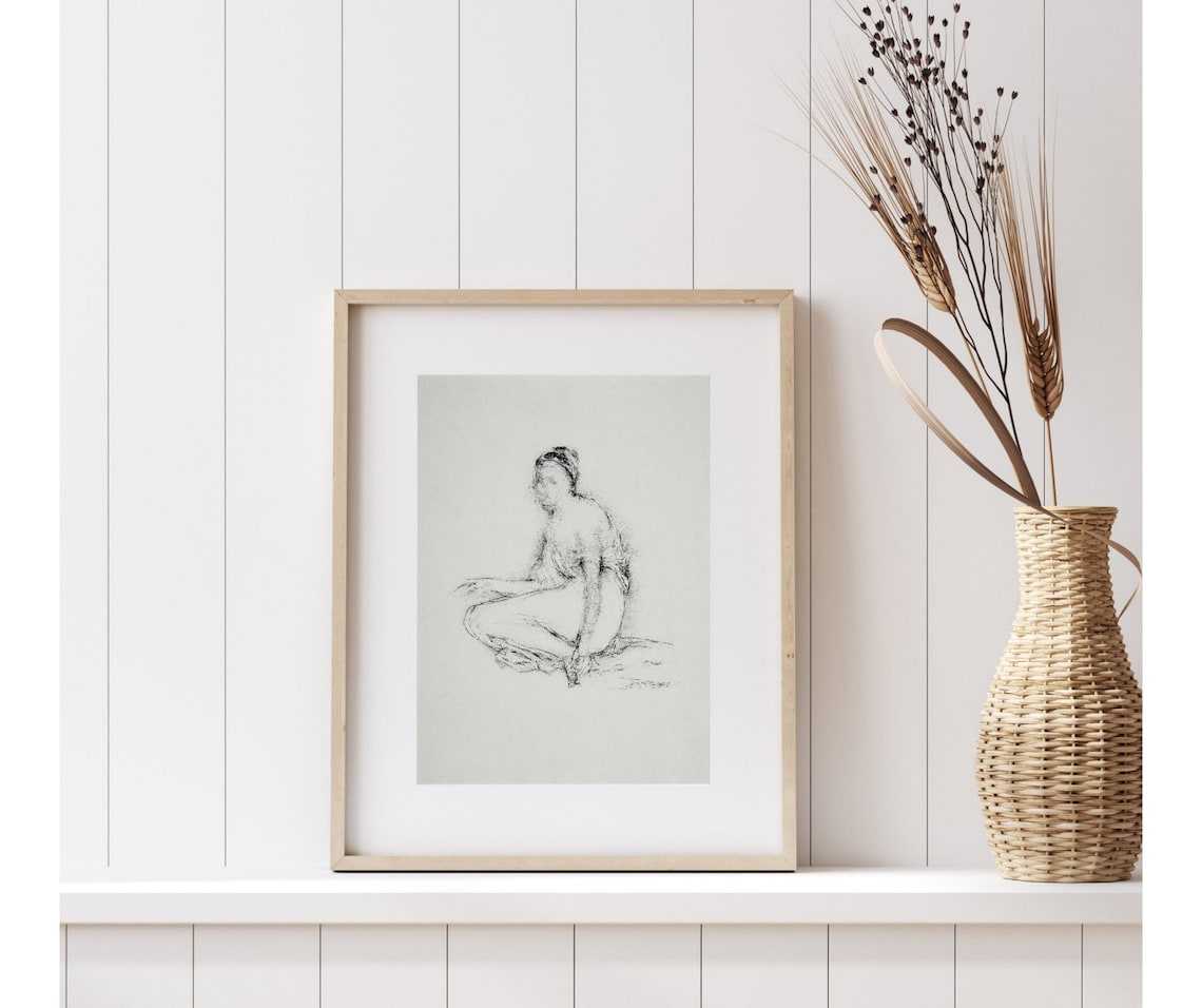 Seated Woman Sketch, Vintage Lithograph Art Print - Image 3
