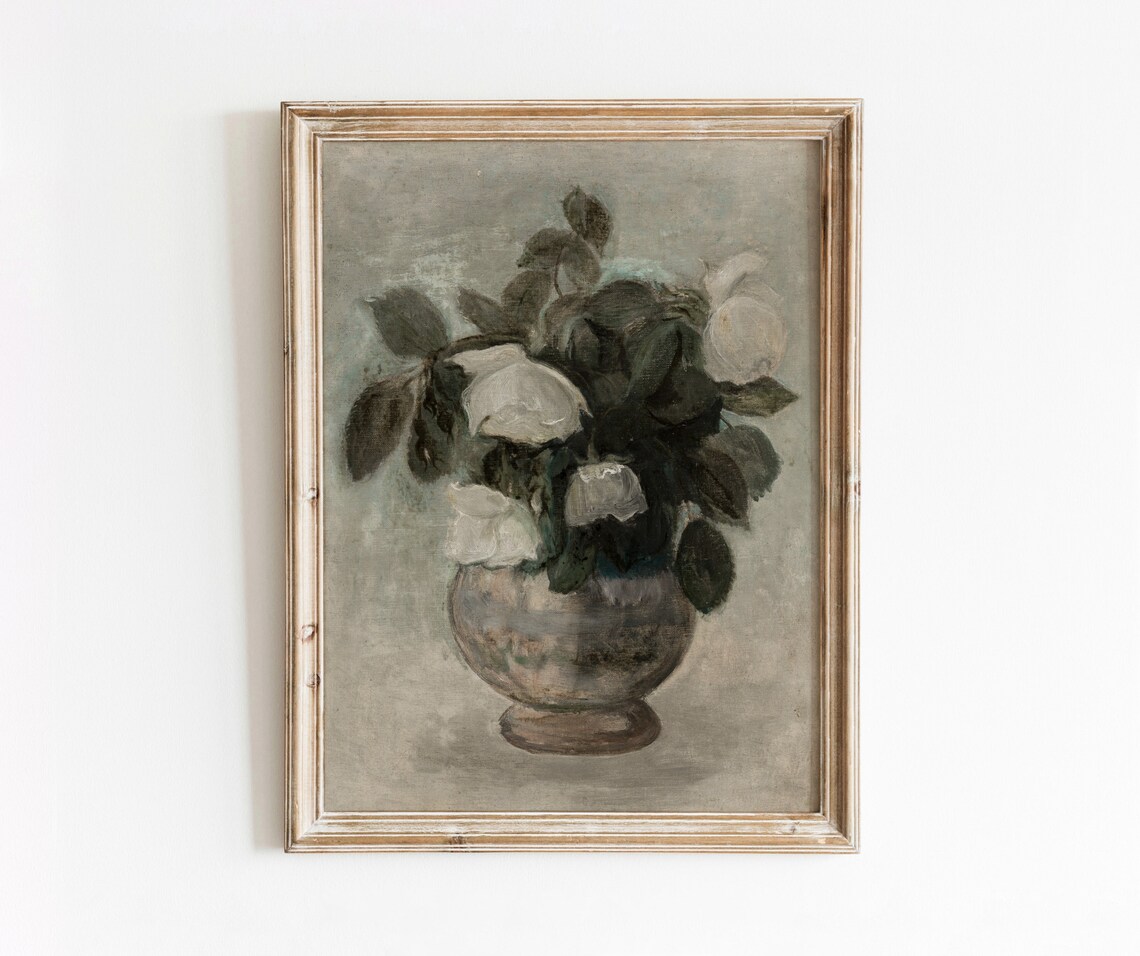 Neutral Bouquet Vintage Floral Painting Art Print