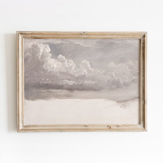 Study Of Clouds Vintage Sky Painting Light Pink Calm Art Nursery Artwork 333