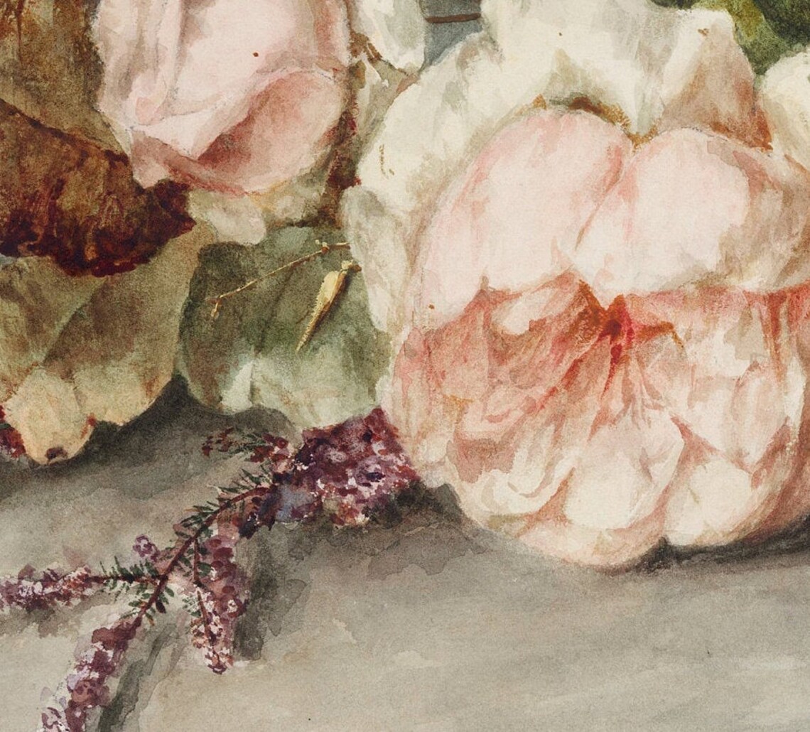 Vintage Pale Pink Roses Still Life Painting Art Print - Image 2