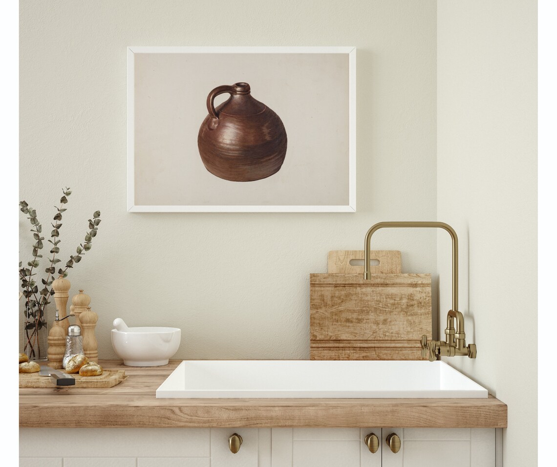 Brown Stone Jug Vintage Still Life Art Print - Image 2
