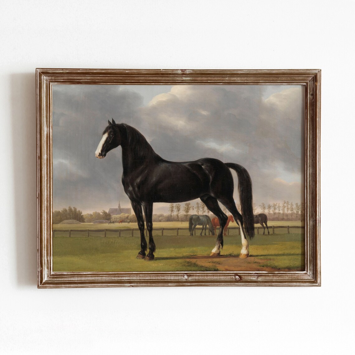 Black Horse Vintage Race Horse Art Print