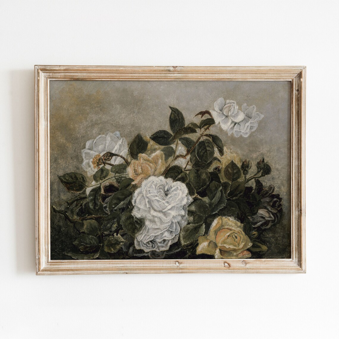 White Yellow Roses Vintage Floral Still Life Art Print