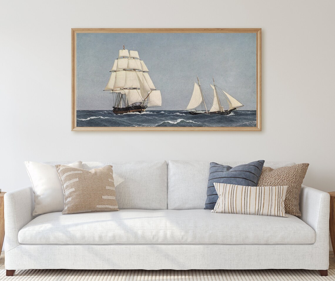 Pursuit At Sea Vintage Ships Seascape Art Print - Image 2