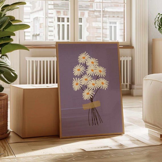 Retro Daisy Print, Vintage Style Botanical Poster