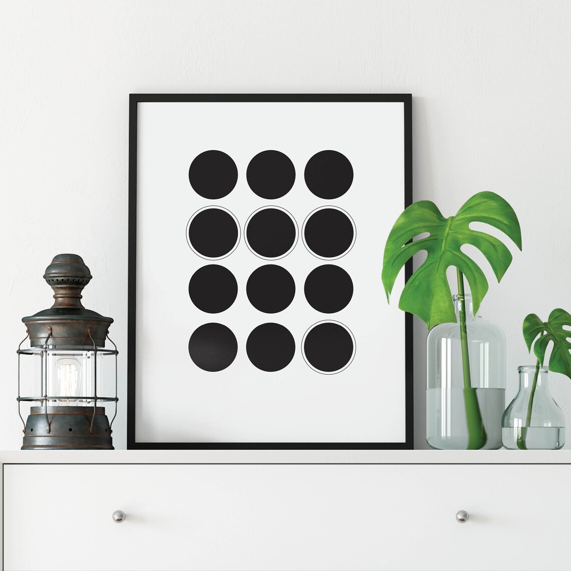 Black And White Circles Abstract, Minimalist Geometric Art Print - Image 3