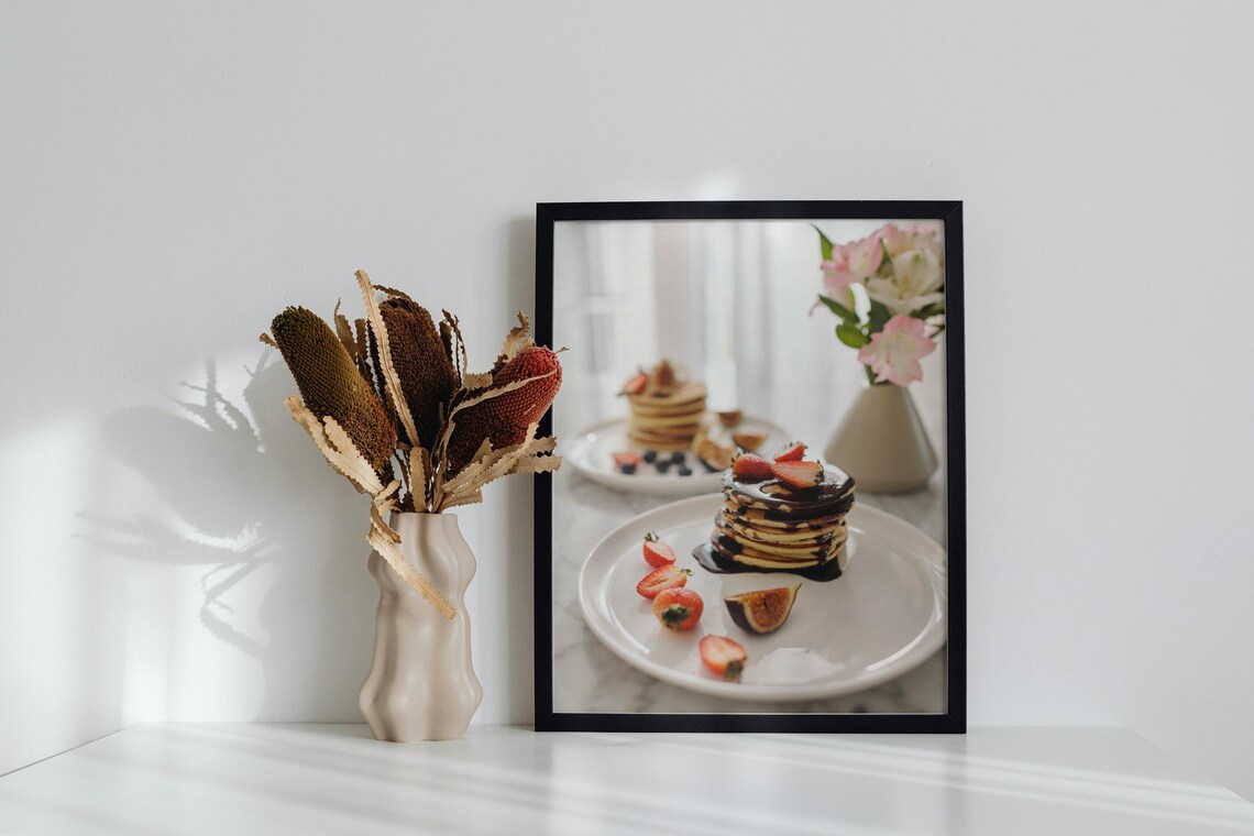 Elegant Pancakes With Chocolate Sauce, Fruit Art Print - Image 2