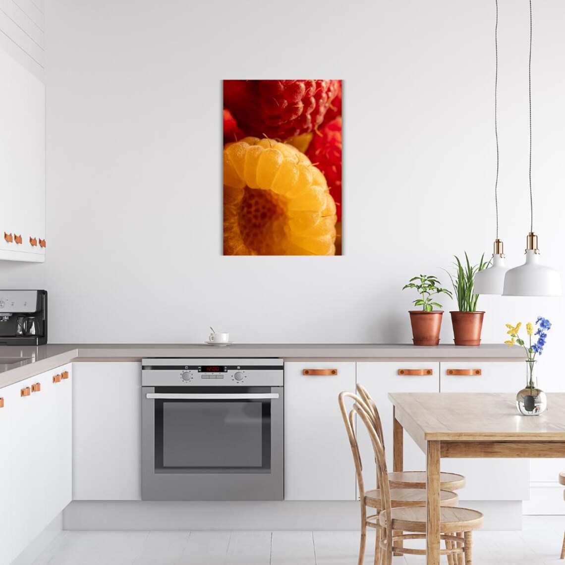 Golden Red Raspberry Macro Photography, Kitchen Decor - Image 3