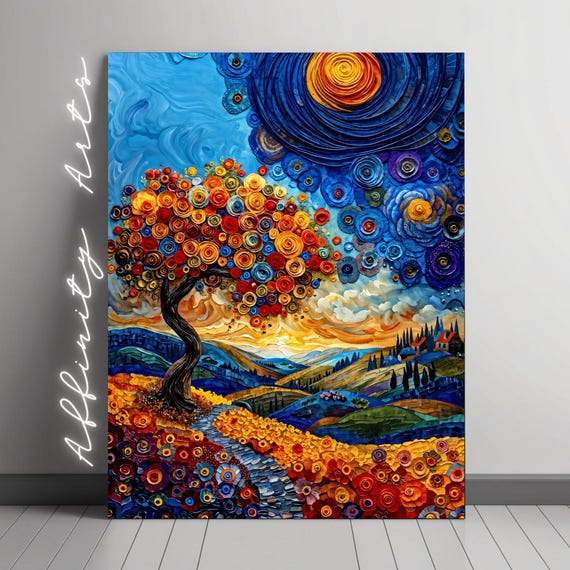Whimsical Bloomscape, Van Gogh Style Floral Landscape