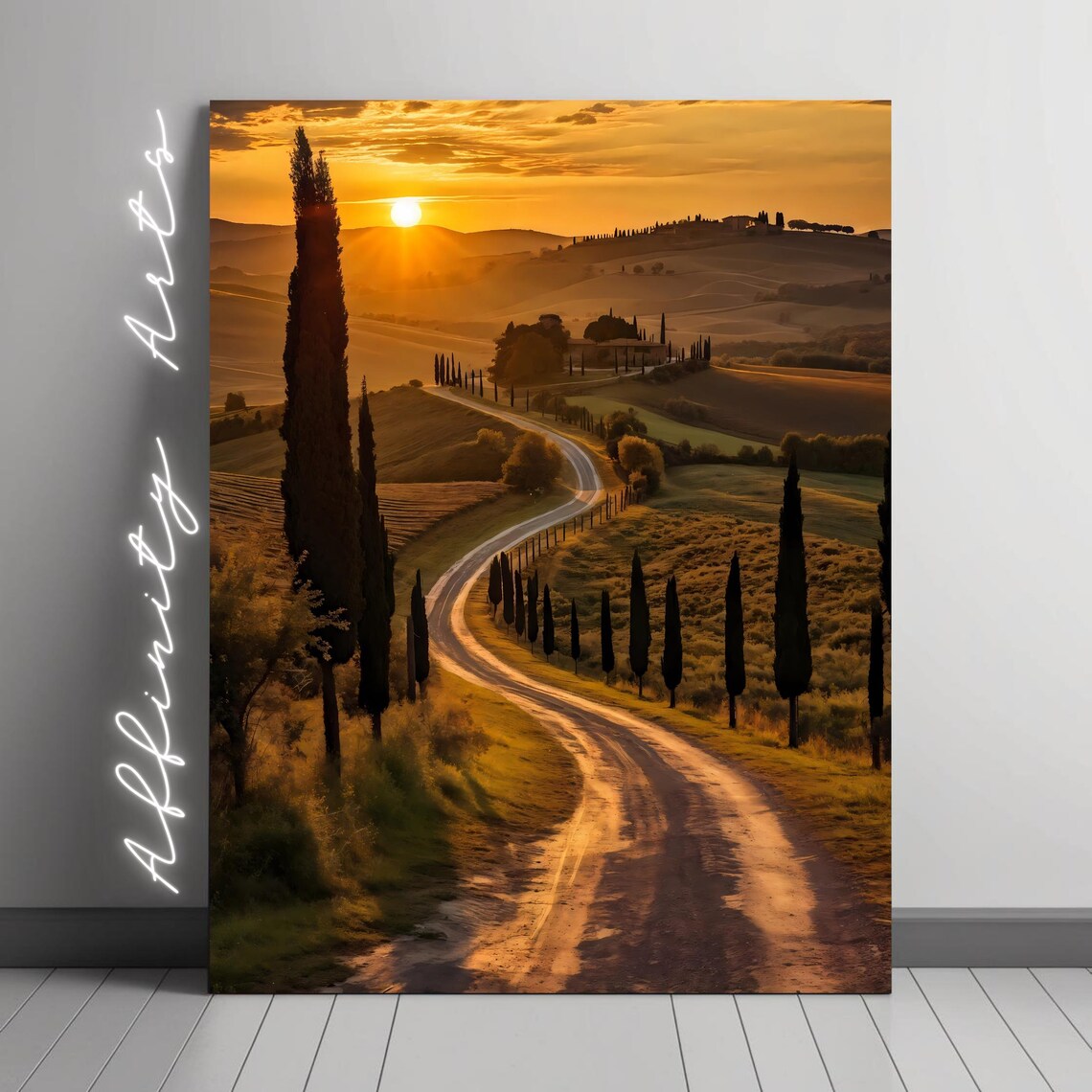 Tuscany Sunset Road, Scenic Landscape Art Print
