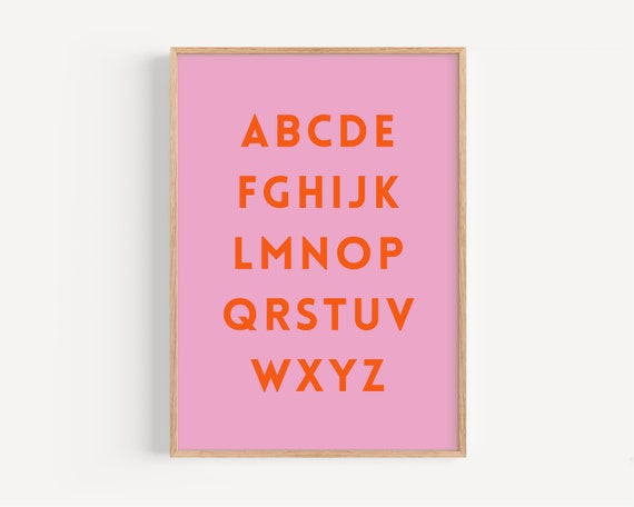 Pink Alphabet Print Kids Abc Poster Modern Toddler Playroom Colorful Wall Art Pink Nursery Decor Cute Girl Bedroom Educational Reading