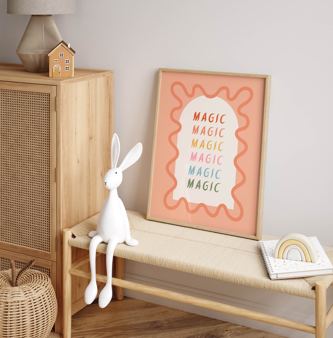 Magic Rainbow Typography Poster with Peach Wavy Arch Kids Art - Image 3