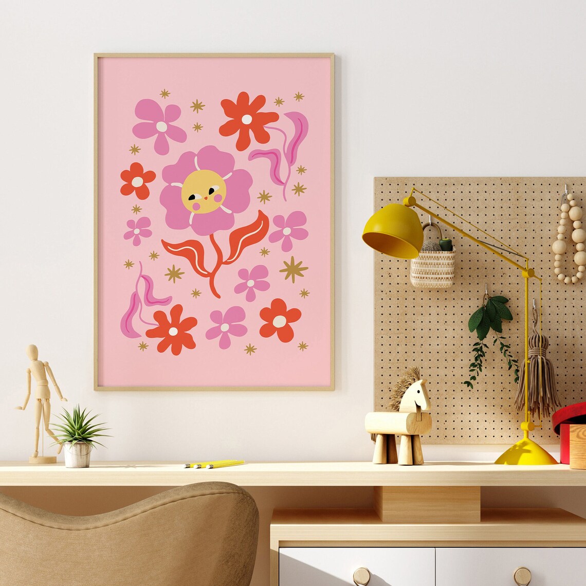 Pink Flower Retro Poster, Groovy Nursery Decor - Image 4