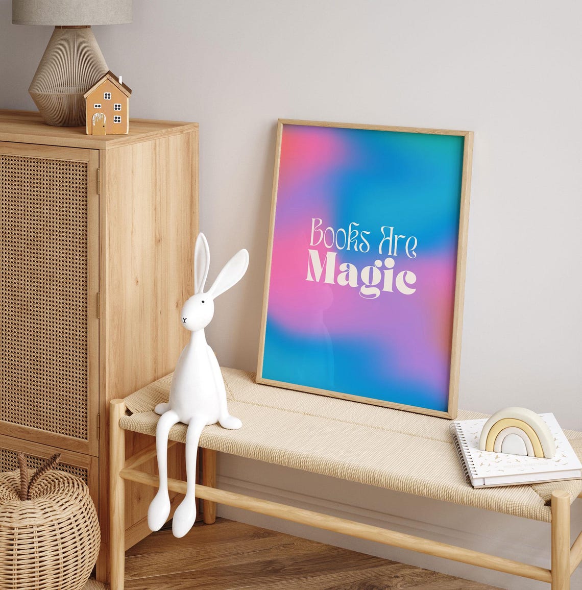 Books Are Magic Quote Dreamy Gradient Kids Reading Room Poster - Image 5