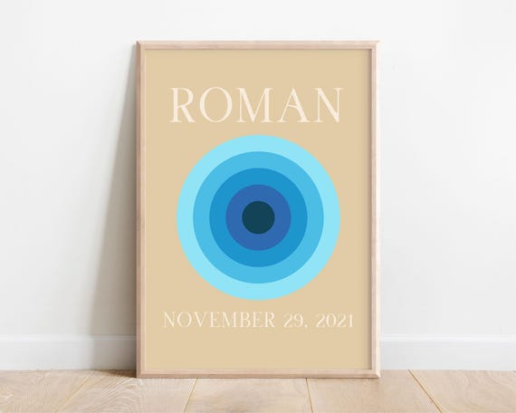 Custom Name Print Kids Wall Art Personalized Name Gift Fun Toddler Playroom Vintage Bullseye Newborn Baby Birthday Retro Nursery Decor