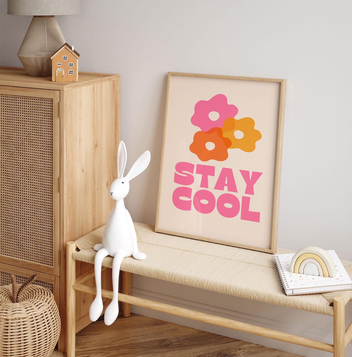 Stay Cool Retro Flower Quote Groovy Kids Playroom Decor Wall Art - Image 3