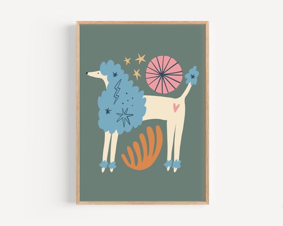 Boho Quirky Poodle Print, Retro Kids Decor Art Print
