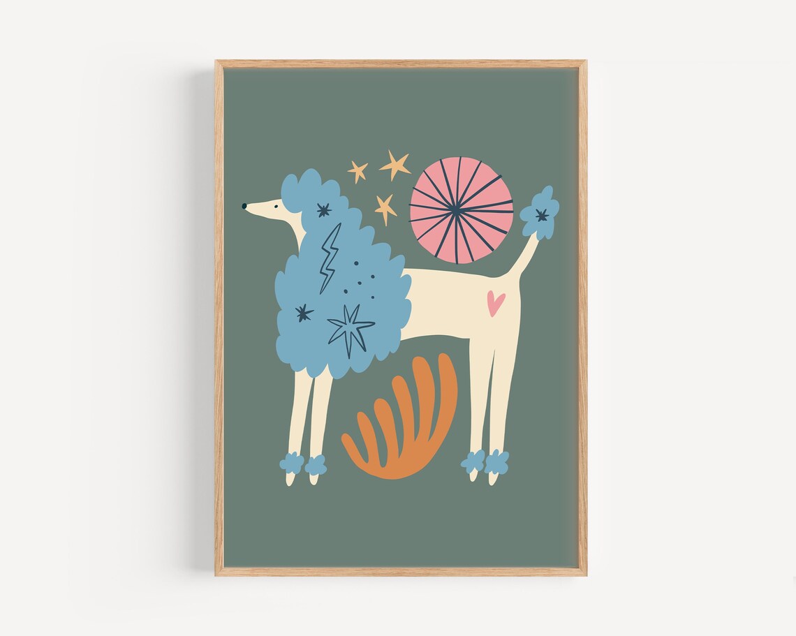 Boho Quirky Poodle Print, Retro Kids Decor Art Print