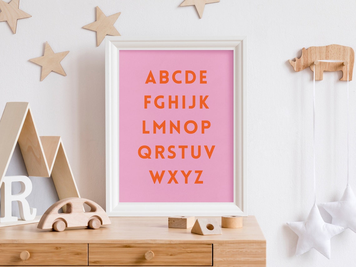 Pink Alphabet ABC Poster with Bold Orange Letters for Kids Room - Image 4