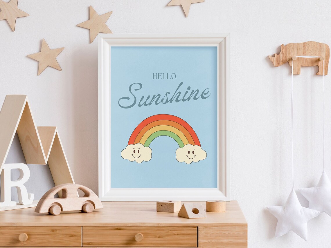 Hello Sunshine Print, Retro Nursery Affirmation Poster - Image 3