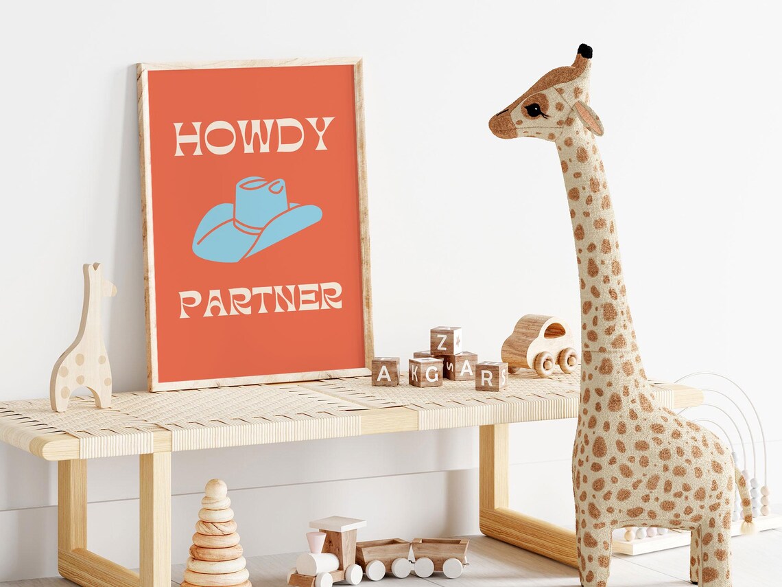 Howdy Partner Print, Whimsical Western Nursery Art Print - Image 2