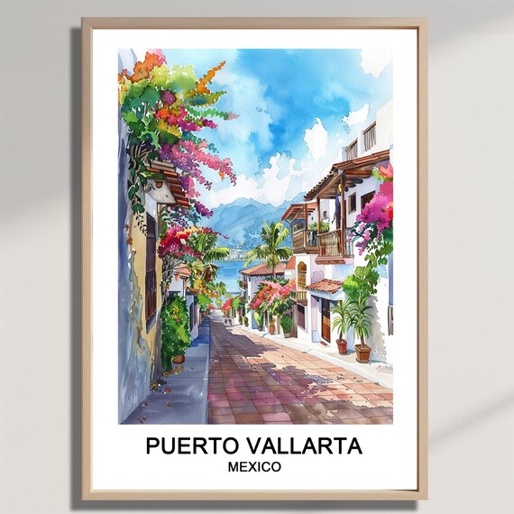 Puerto Vallarta Watercolor Art Print Mexico Travel Poster
