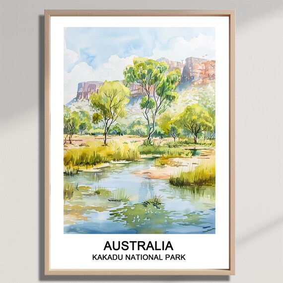 Kakadu National Park Australia Billabong Wetland Watercolor Poster