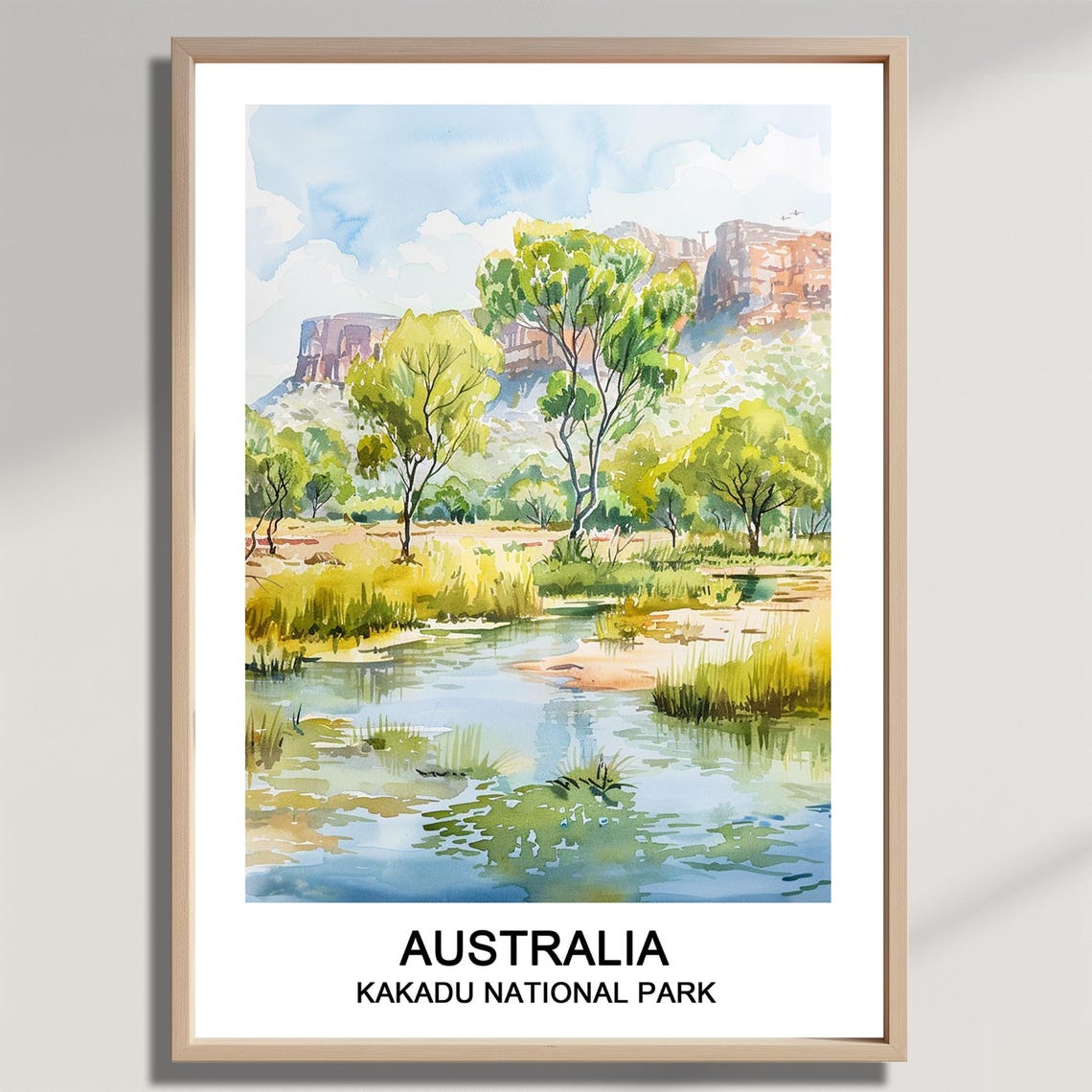 Kakadu National Park Australia Billabong Wetland Watercolor Poster