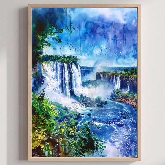 Iguazu Falls Brazil Watercolor Print South Americatravel Poster