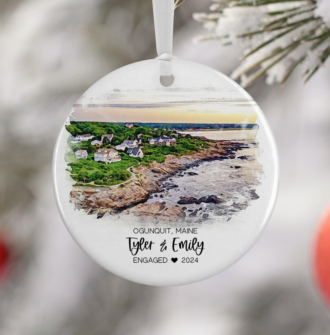 Ogunquit Maine Ornament Watercolor Cliff Walk Art Print