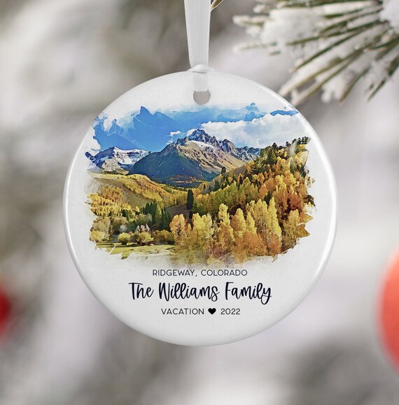 Ridgeway Colorado Mountain Vacation Custom Family Ornament Print
